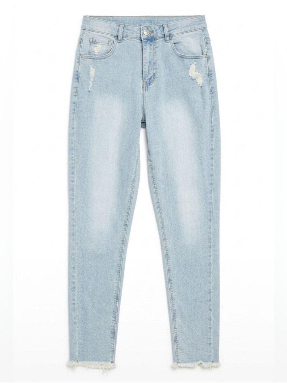 Harlow Mom Jeans Womens Size 26 Light Blue Distressed Denim Raw Fringe Cuff